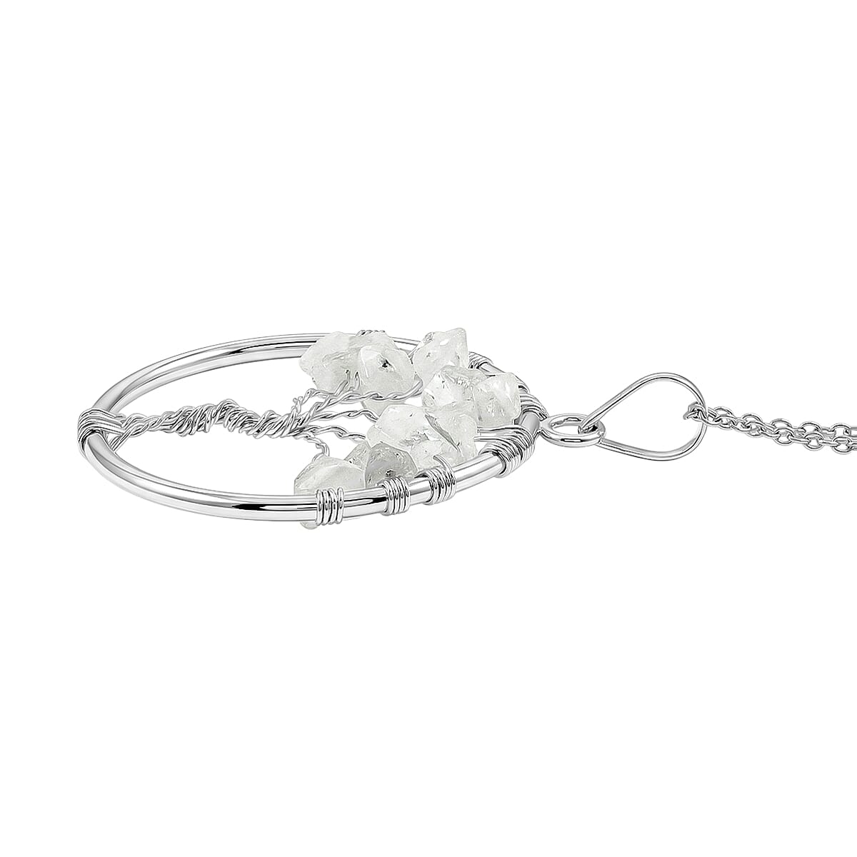 Howlite 5.25 ctw Tree of Life Pendant in Silvertone with Stainless Steel Necklace (20 Inches)
