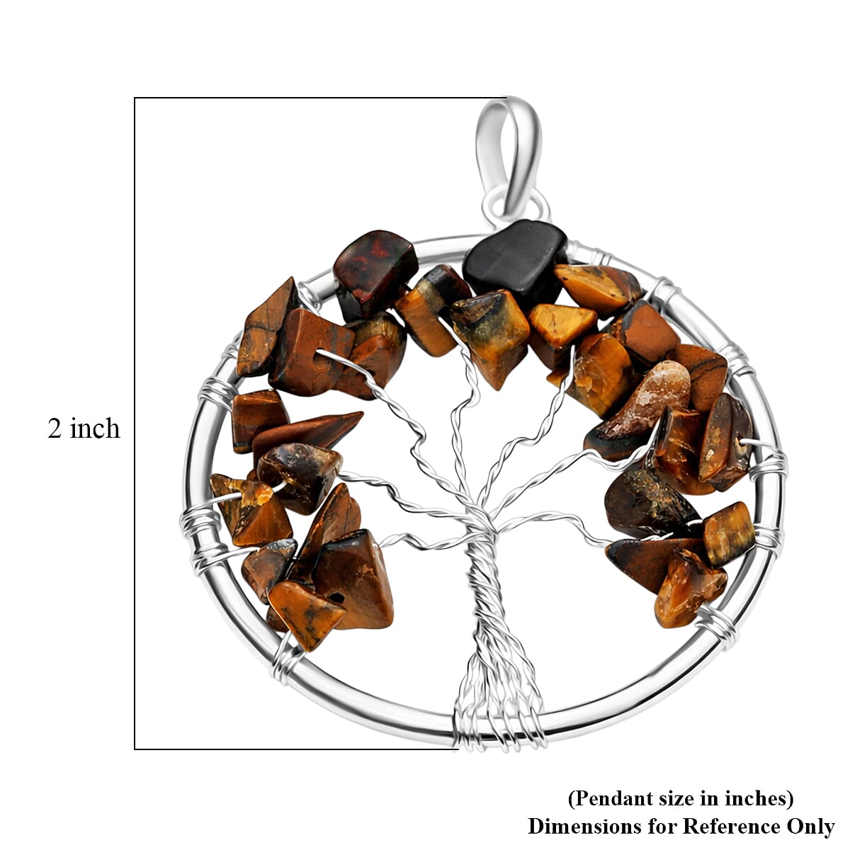 Tiger's Eye 5.25 ctw Tree of Life Pendant in Silvertone with Stainless Steel Necklace (20 Inches) image number 4