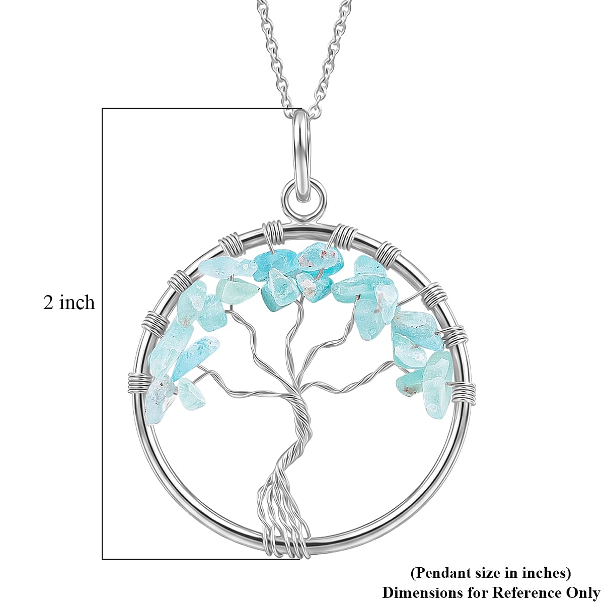 Aquamarine 5.25 ctw Tree of Life Pendant in Silvertone with Stainless Steel Necklace (20 Inches)