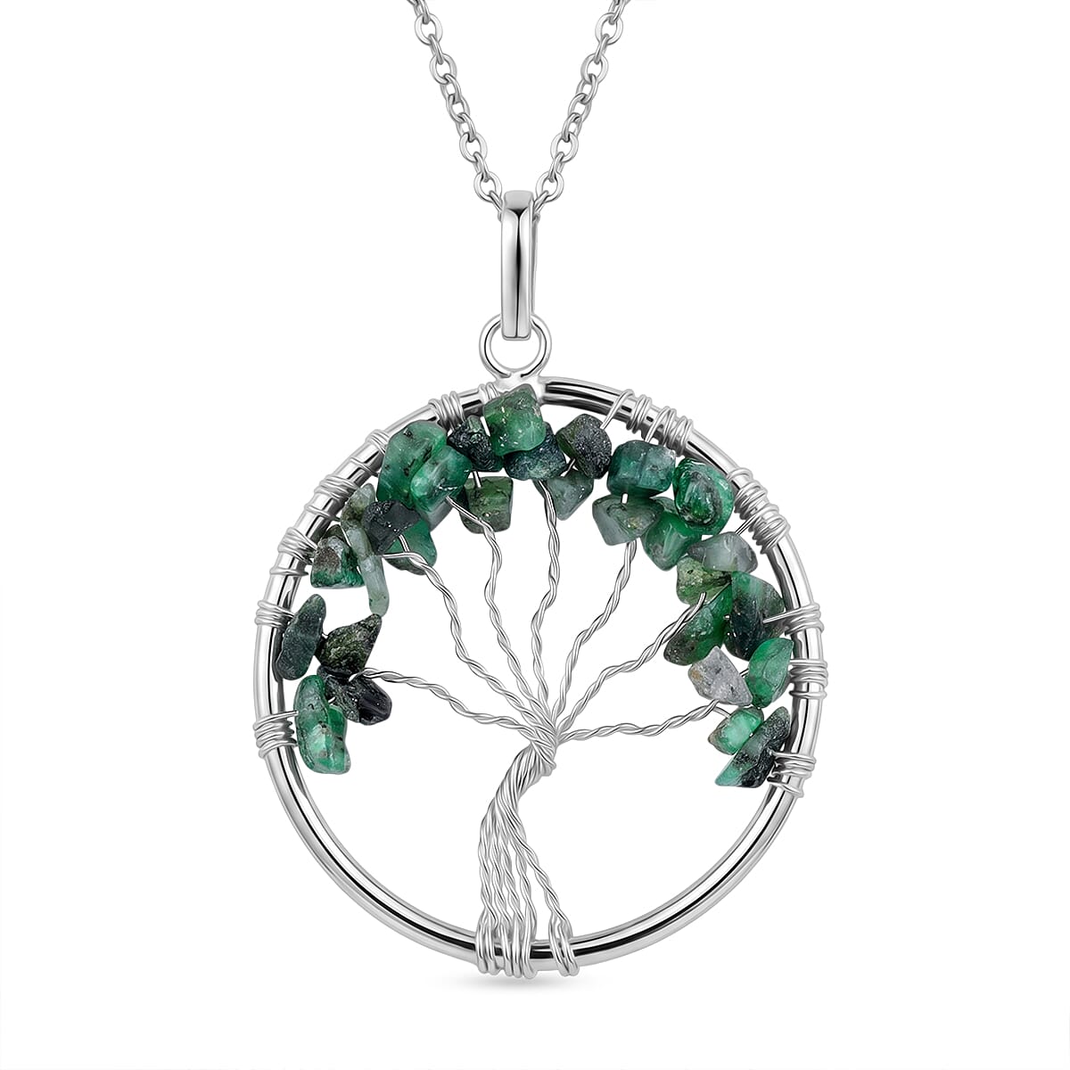 Fluorite 5.25 ctw Tree of Life Pendant in Silvertone with Stainless Steel Necklace (20 Inches)