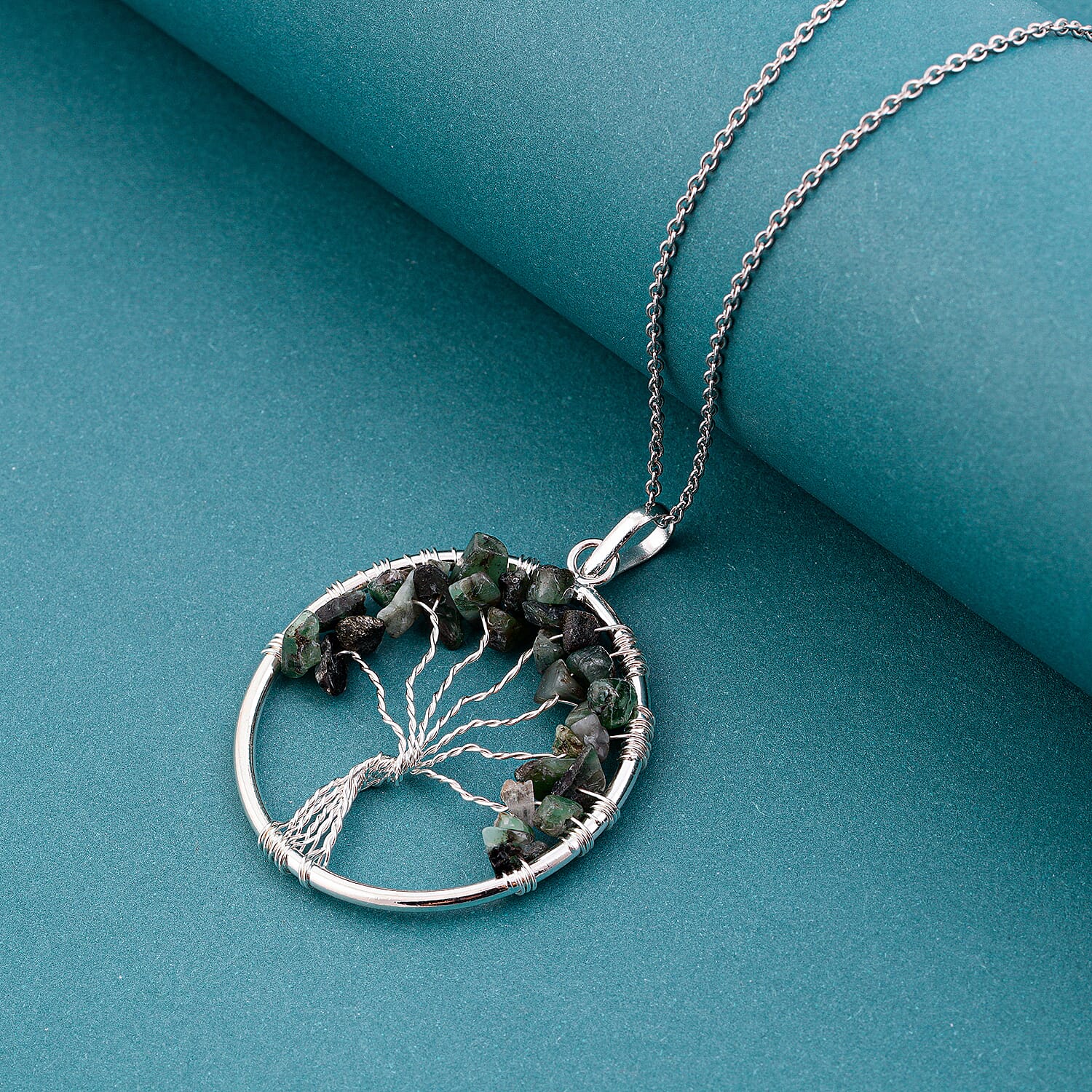 Fluorite 5.25 ctw Tree of Life Pendant in Silvertone with Stainless Steel Necklace (20 Inches)