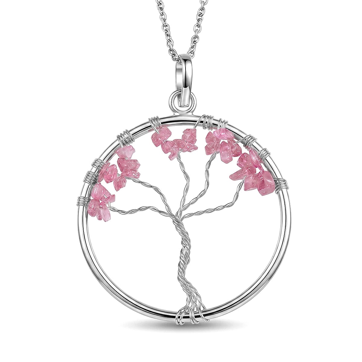 Morro Redondo Pink Tourmaline 5.25 ctw Tree of Life Pendant in Silvertone with Stainless Steel Necklace (20 Inches)