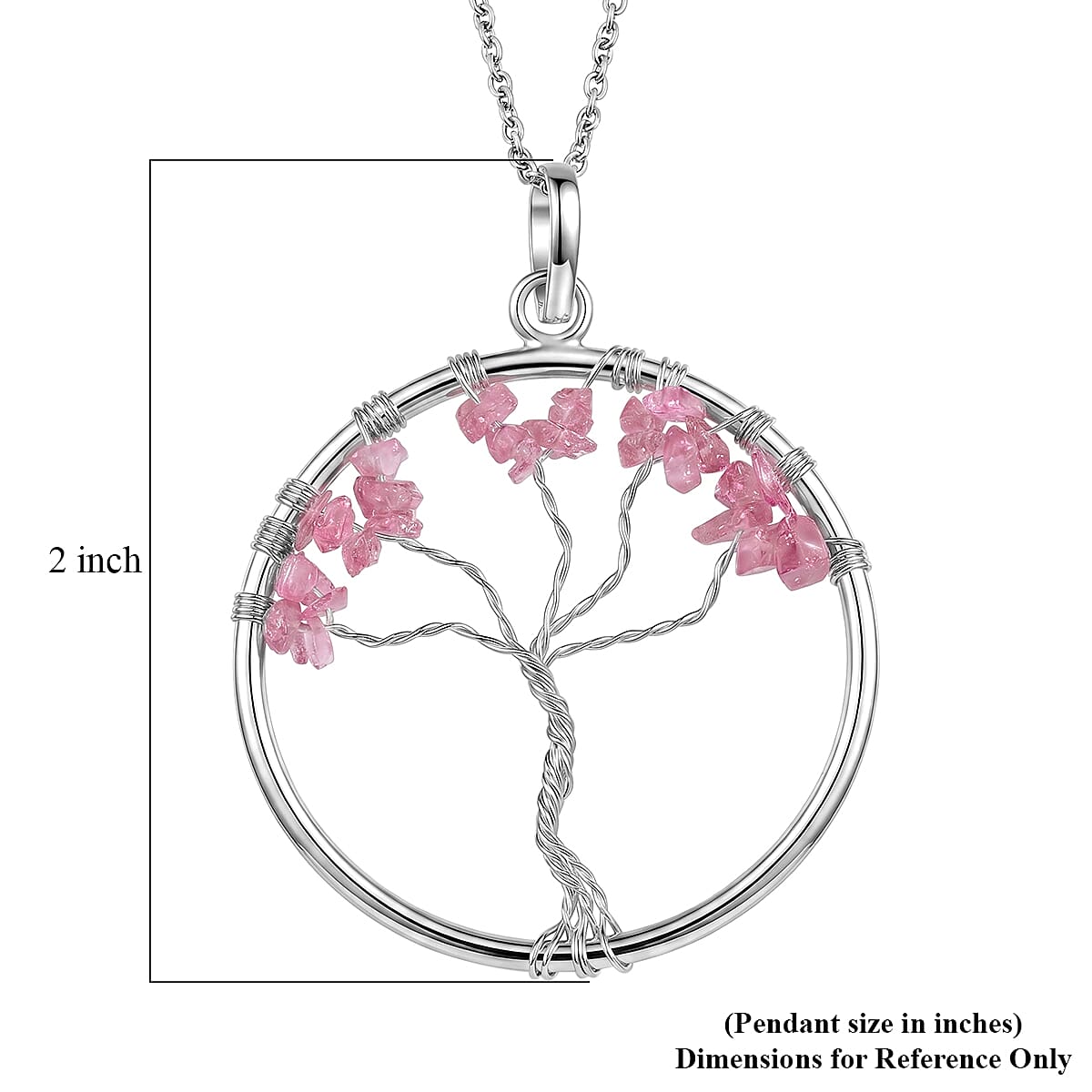 Morro Redondo Pink Tourmaline 5.25 ctw Tree of Life Pendant in Silvertone with Stainless Steel Necklace (20 Inches)