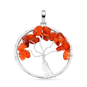 Carnelian 5.25 ctw Tree of Life Pendant in Silvertone with Stainless Steel Necklace (20 Inches)
