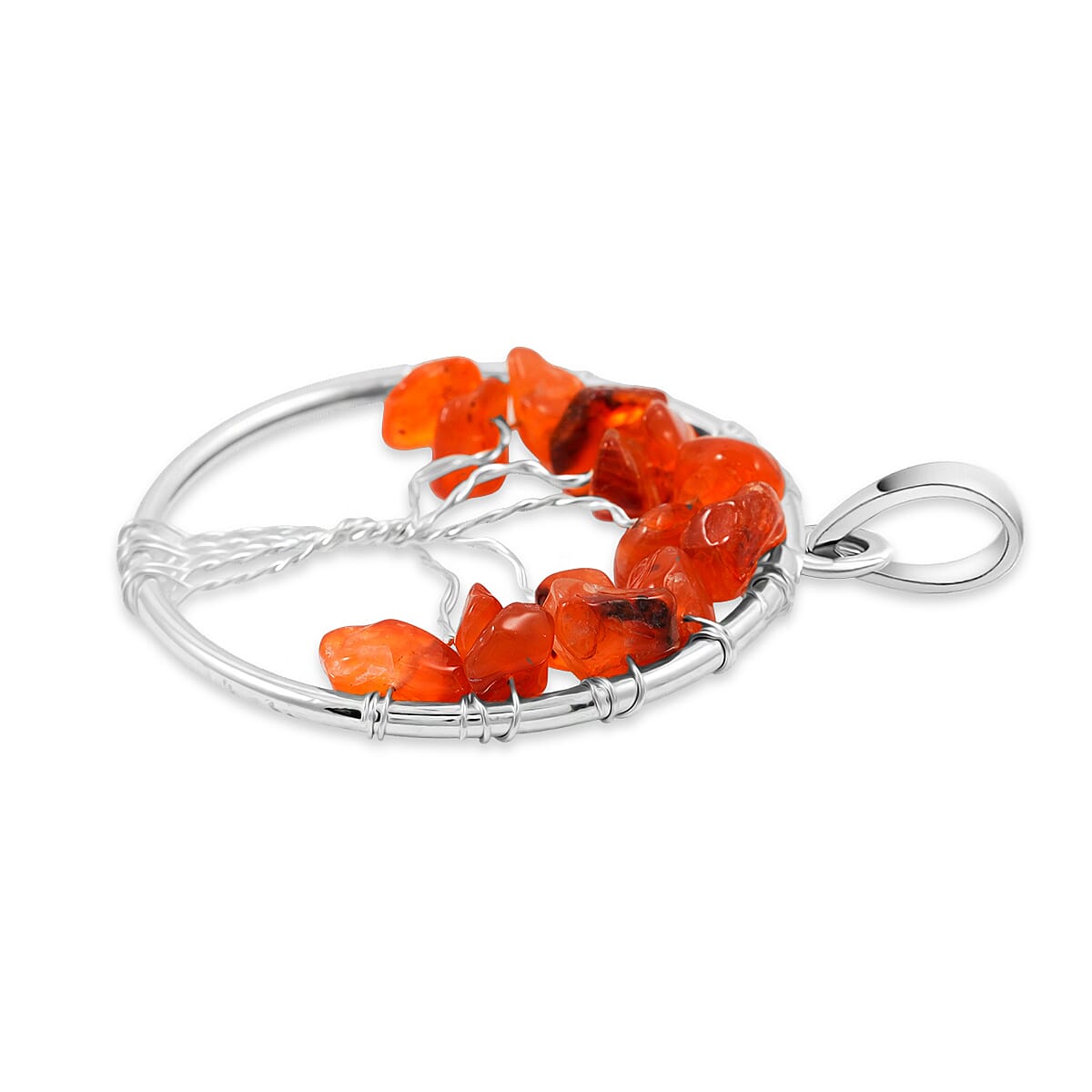 Carnelian 5.25 ctw Tree of Life Pendant in Silvertone with Stainless Steel Necklace (20 Inches) image number 3