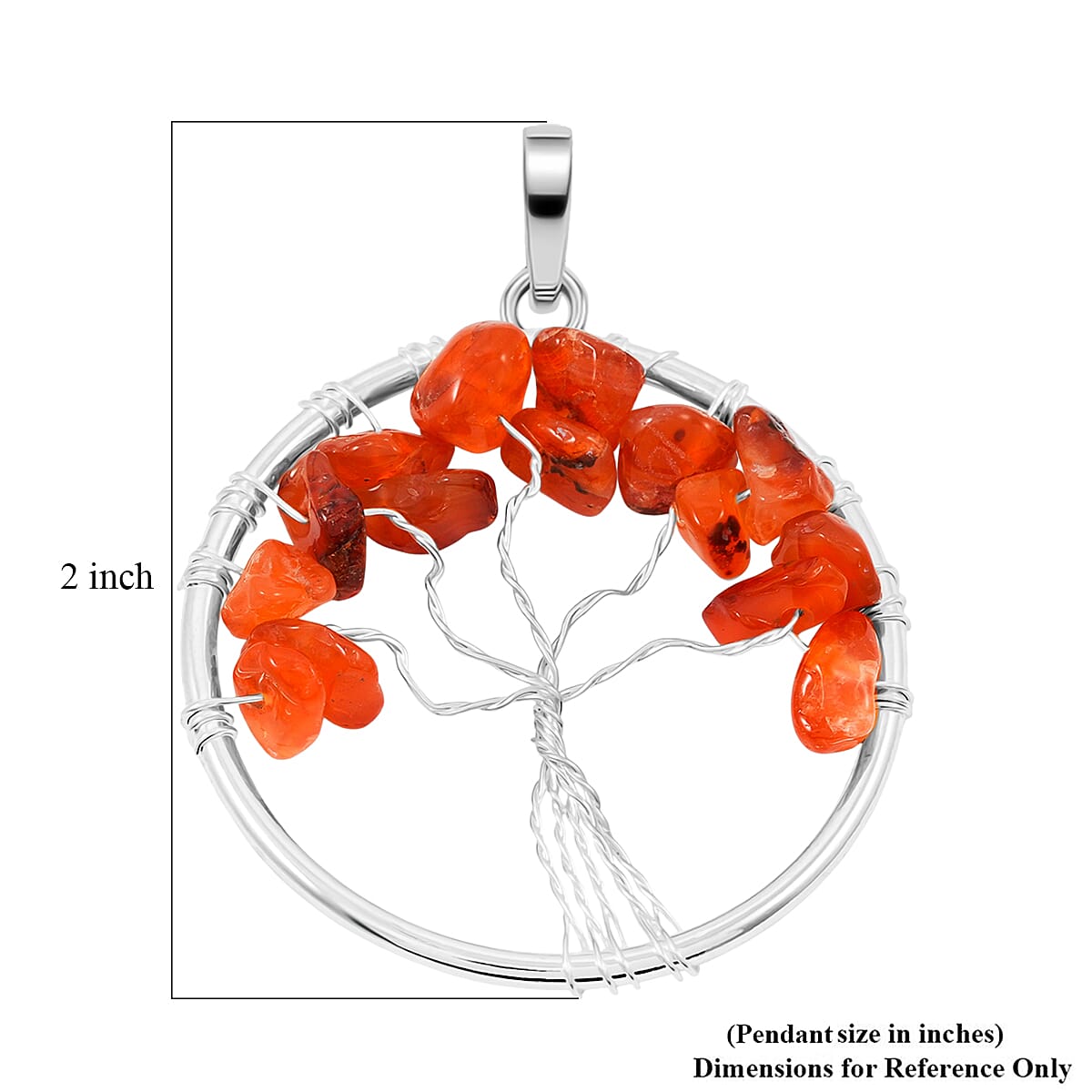 Carnelian 5.25 ctw Tree of Life Pendant in Silvertone with Stainless Steel Necklace (20 Inches) image number 4