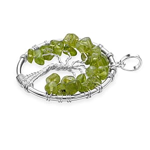 Hebei Peridot 5.25 ctw Tree of Life Pendant in Silvertone with Stainless Steel Necklace (20 Inches)