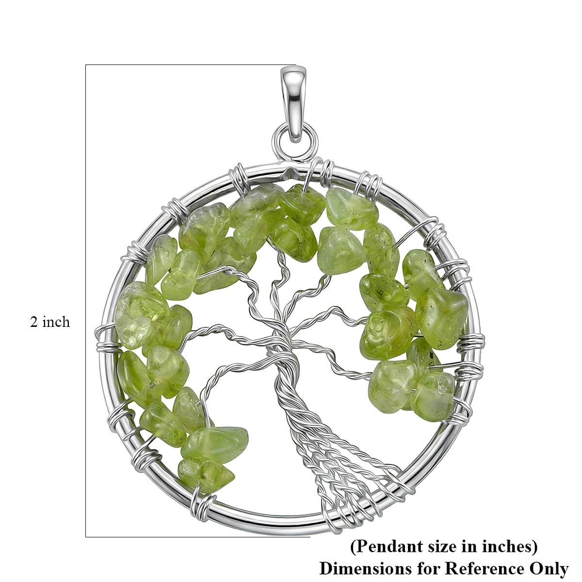 Hebei Peridot 5.25 ctw Tree of Life Pendant in Silvertone with Stainless Steel Necklace (20 Inches) image number 4