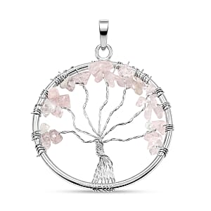 Galilea Rose Quartz 5.25 ctw Tree of Life Pendant in Silvertone with Stainless Steel Necklace (20 Inches)