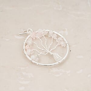 Galilea Rose Quartz 5.25 ctw Tree of Life Pendant in Silvertone with Stainless Steel Necklace (20 Inches)
