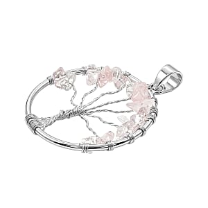 Galilea Rose Quartz 5.25 ctw Tree of Life Pendant in Silvertone with Stainless Steel Necklace (20 Inches)