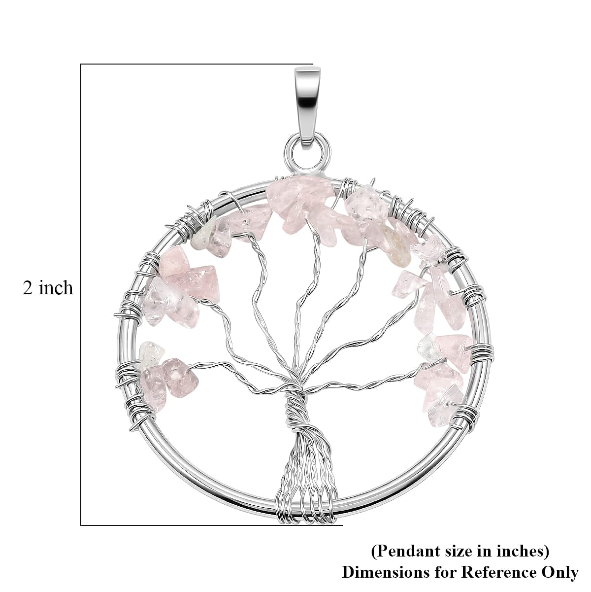 Galilea Rose Quartz 5.25 ctw Tree of Life Pendant in Silvertone with Stainless Steel Necklace (20 Inches)