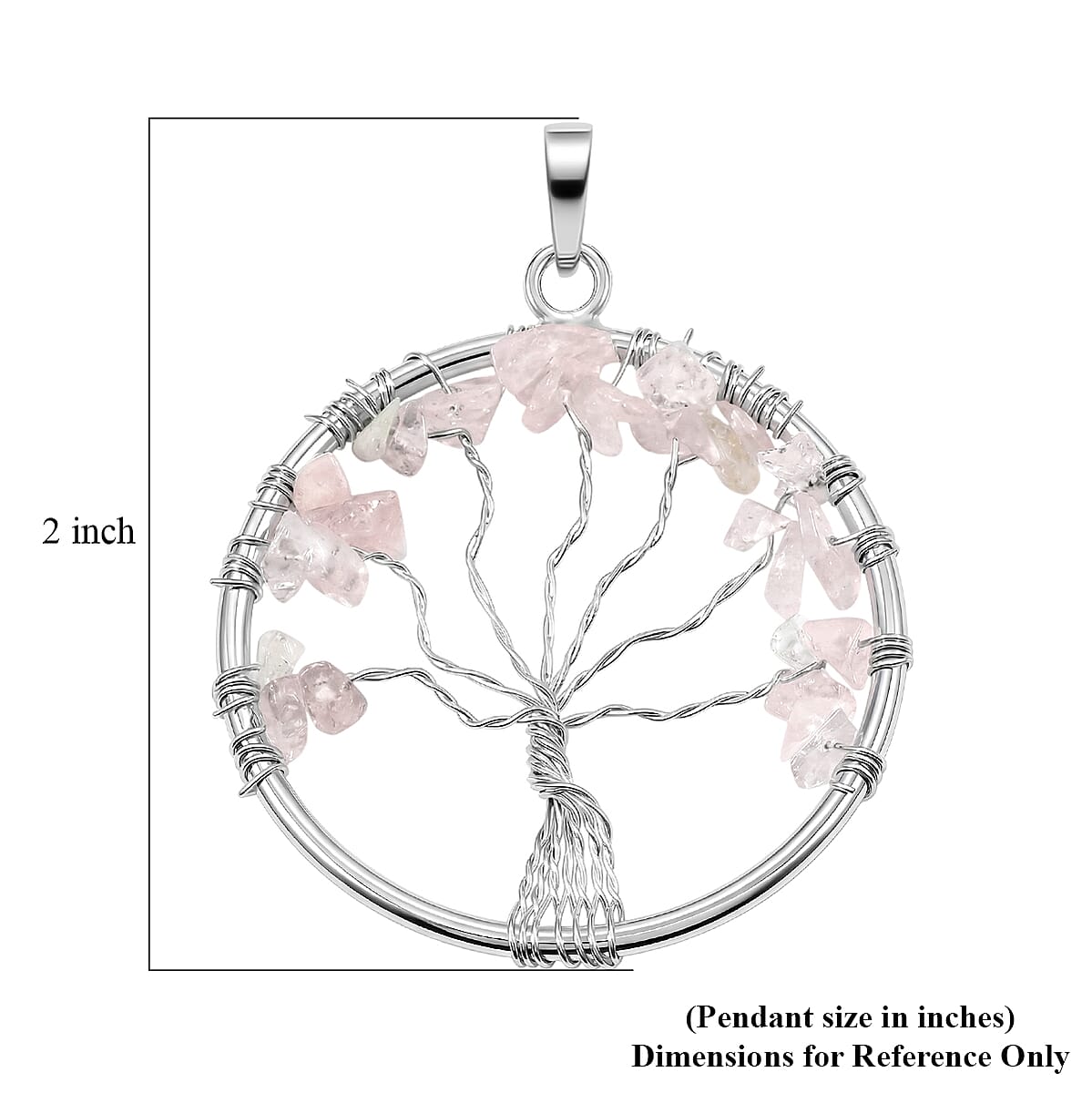 Galilea Rose Quartz 5.25 ctw Tree of Life Pendant in Silvertone with Stainless Steel Necklace (20 Inches) image number 4