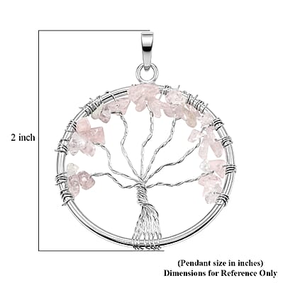 Galilea Rose Quartz 5.25 ctw Tree of Life Pendant in Silvertone with Stainless Steel Necklace (20 Inches)