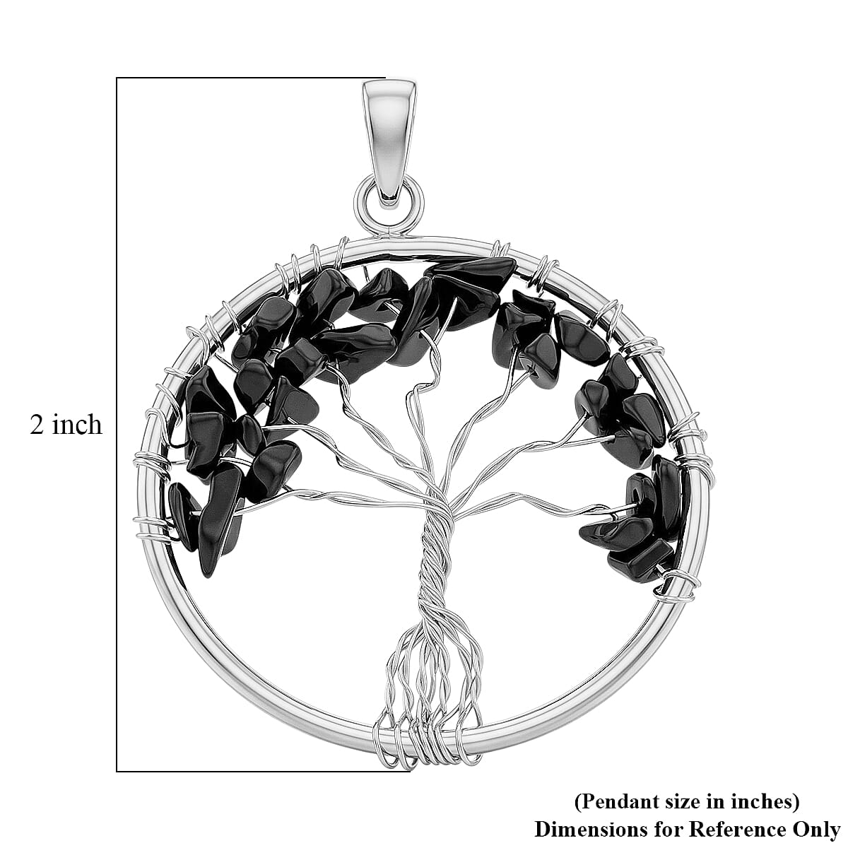 Black Obsidian 5.25 ctw Tree of Life Pendant in Silvertone with Stainless Steel Necklace (20 Inches) image number 4
