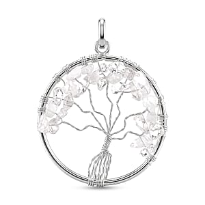 White Quartz 5.25 ctw Tree of Life Pendant in Silvertone with Stainless Steel Necklace (20 Inches)