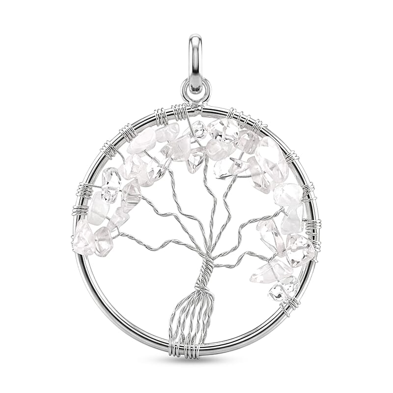White Quartz 5.25 ctw Tree of Life Pendant in Silvertone with Stainless Steel Necklace (20 Inches)