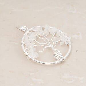 White Quartz 5.25 ctw Tree of Life Pendant in Silvertone with Stainless Steel Necklace (20 Inches)