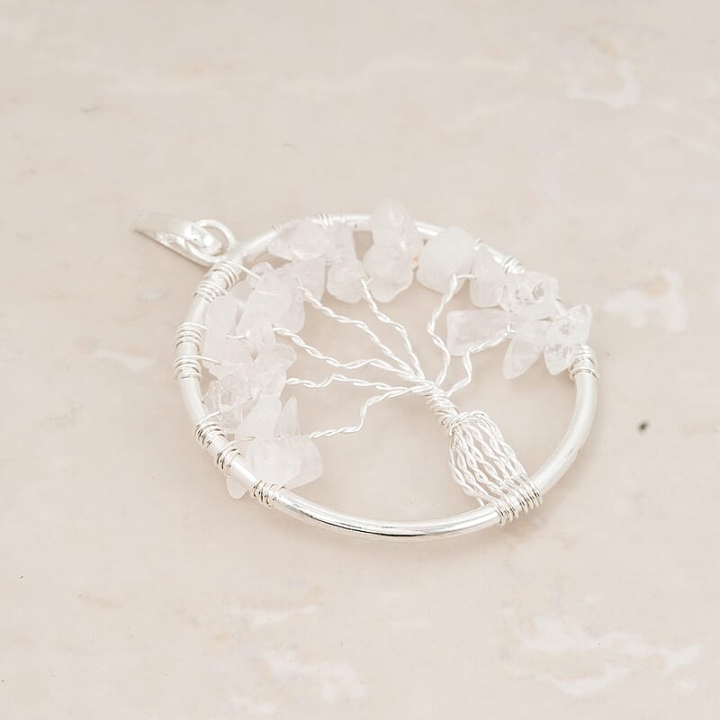 White Quartz 5.25 ctw Tree of Life Pendant in Silvertone with Stainless Steel Necklace (20 Inches)