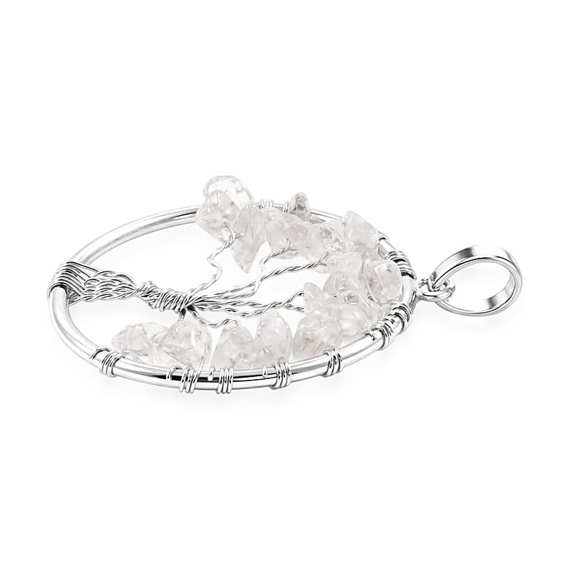 White Quartz 5.25 ctw Tree of Life Pendant in Silvertone with Stainless Steel Necklace (20 Inches)
