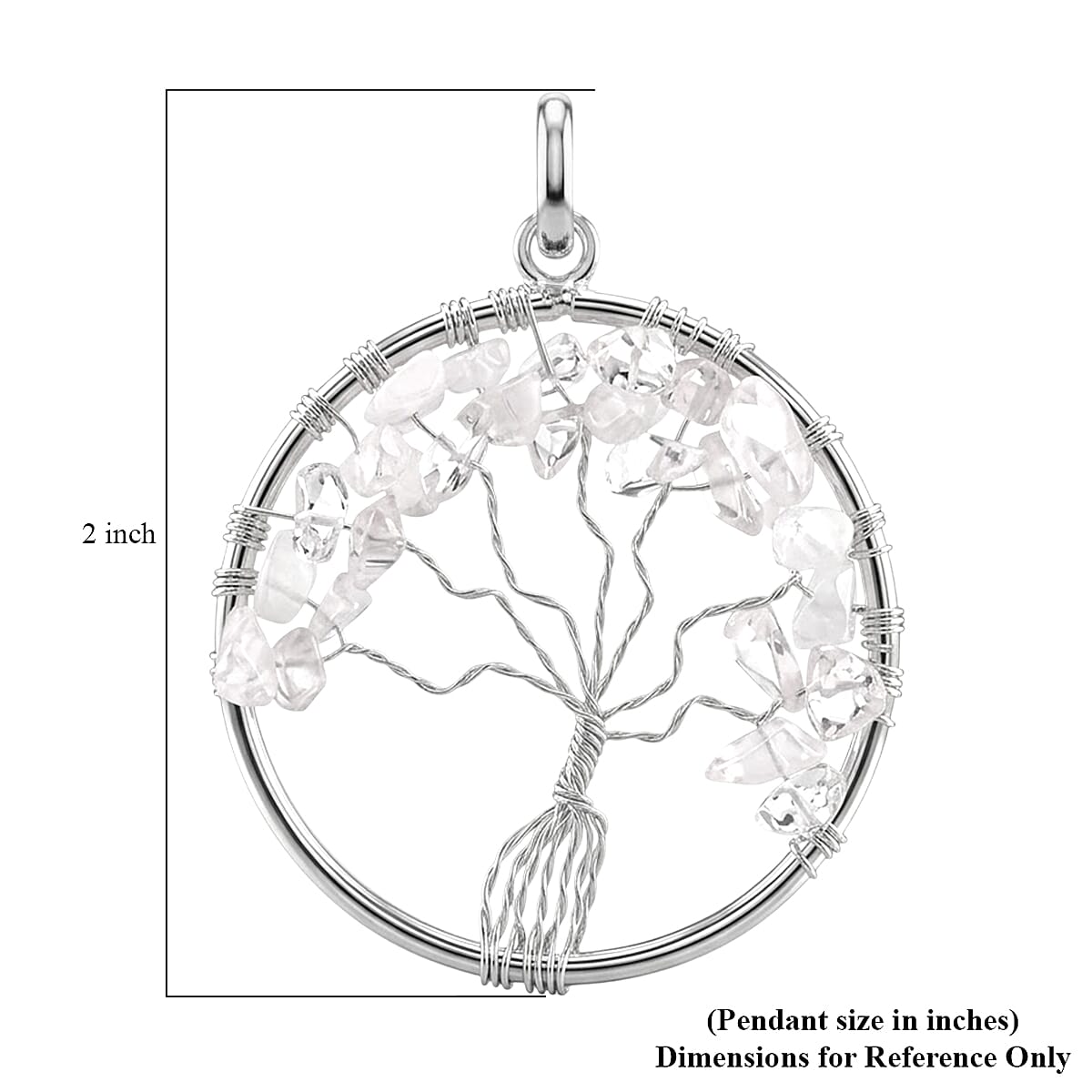 White Quartz 5.25 ctw Tree of Life Pendant in Silvertone with Stainless Steel Necklace (20 Inches) image number 4