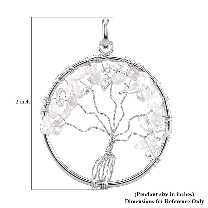 White Quartz 5.25 ctw Tree of Life Pendant in Silvertone with Stainless Steel Necklace (20 Inches)