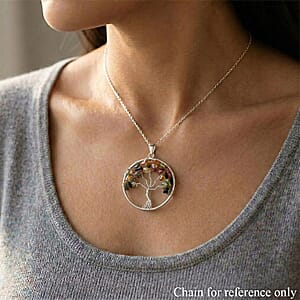 Multi-Tourmaline 5.25 ctw Tree of Life Pendant in Silvertone with Stainless Steel Necklace (20 Inches)