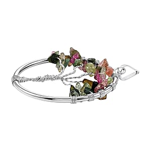Multi-Tourmaline 5.25 ctw Tree of Life Pendant in Silvertone with Stainless Steel Necklace (20 Inches)