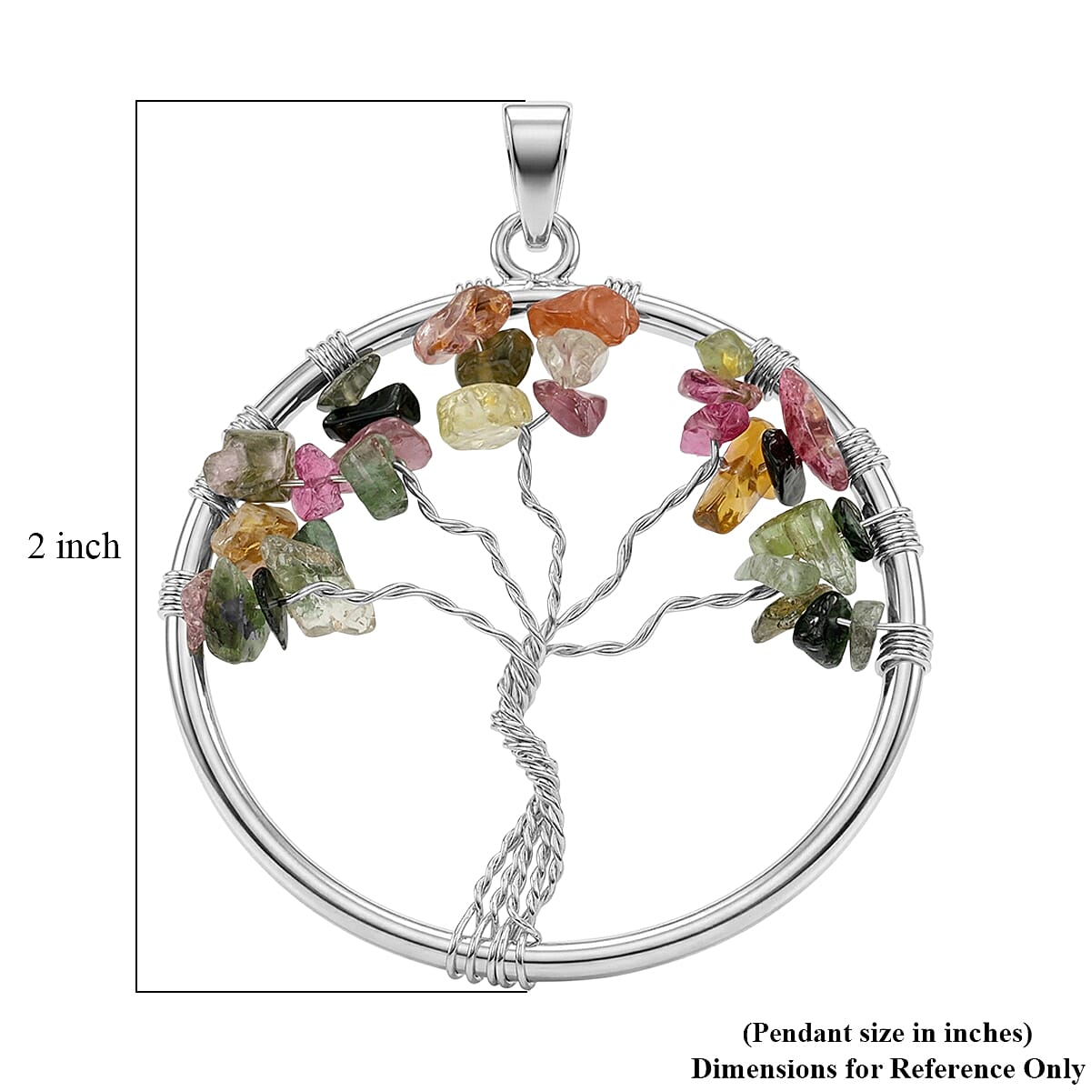 Multi-Tourmaline 5.25 ctw Tree of Life Pendant in Silvertone with Stainless Steel Necklace (20 Inches) image number 4