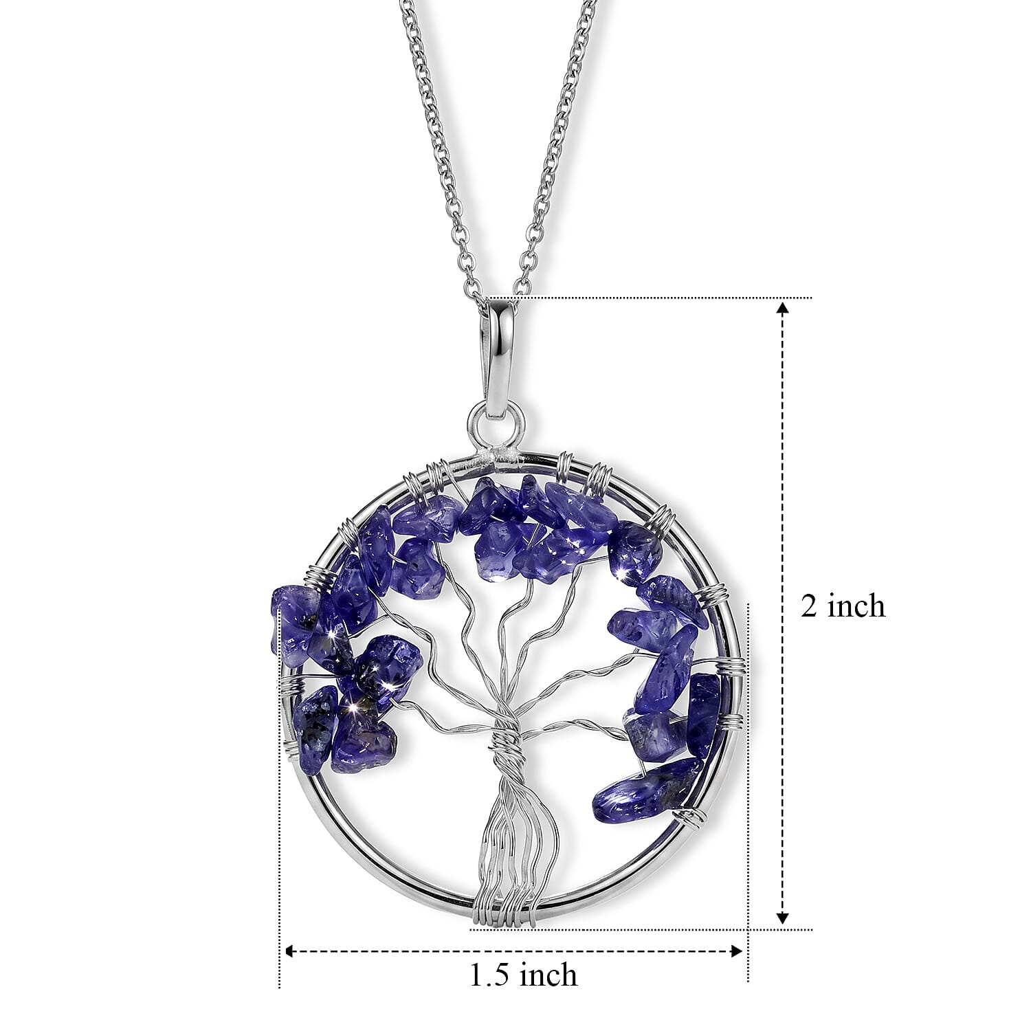 Indian Agate 5.25 ctw Tree of Life Pendant in Silvertone with Stainless Steel Necklace (20 Inches)