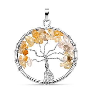 Brazilian Citrine 5.25 ctw Tree of Life Pendant in Silvertone with Stainless Steel Necklace (20 Inches)