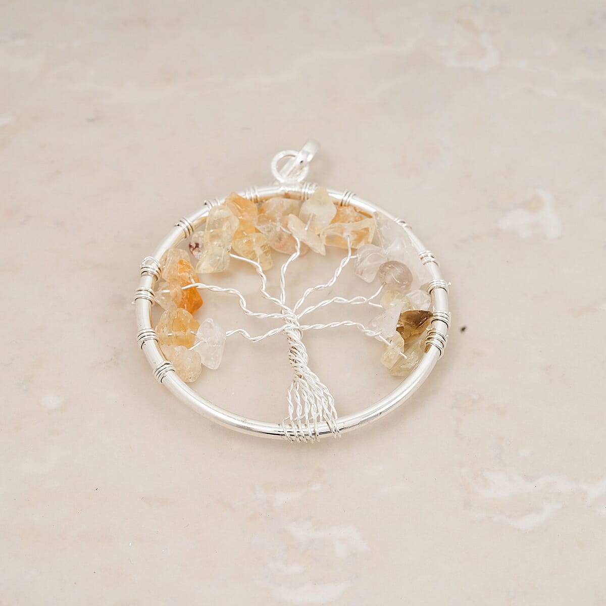 Brazilian Citrine 5.25 ctw Tree of Life Pendant in Silvertone with Stainless Steel Necklace (20 Inches) image number 1
