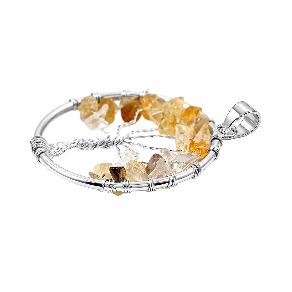 Brazilian Citrine 5.25 ctw Tree of Life Pendant in Silvertone with Stainless Steel Necklace (20 Inches) image number 3