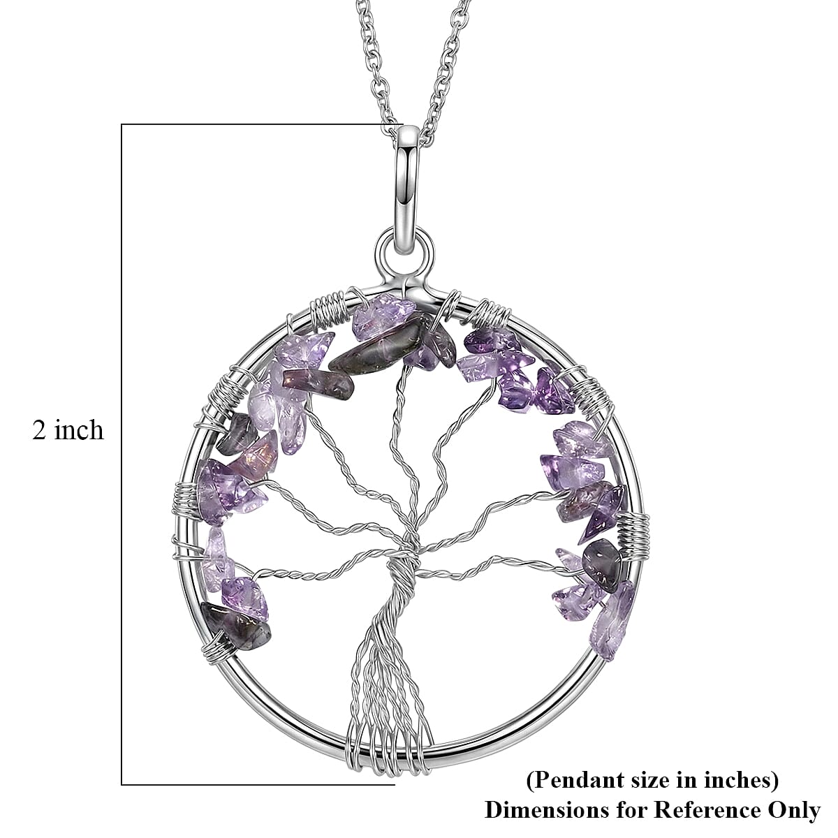 Amethyst 5.25 ctw Tree of Life Pendant in Silvertone with Stainless Steel Necklace (20 Inches)