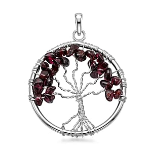 Mozambique Garnet 5.25 ctw Tree of Life Pendant in Silvertone with Stainless Steel Necklace (20 Inches)