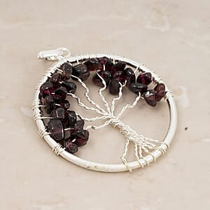 Mozambique Garnet 5.25 ctw Tree of Life Pendant in Silvertone with Stainless Steel Necklace (20 Inches)