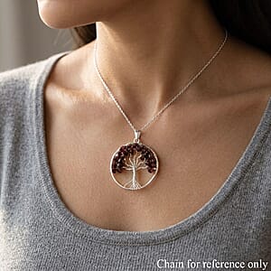 Mozambique Garnet 5.25 ctw Tree of Life Pendant in Silvertone with Stainless Steel Necklace (20 Inches)