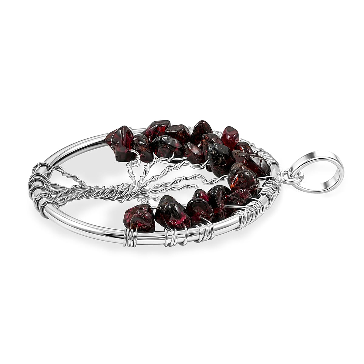 Mozambique Garnet 5.25 ctw Tree of Life Pendant in Silvertone with Stainless Steel Necklace (20 Inches) image number 3