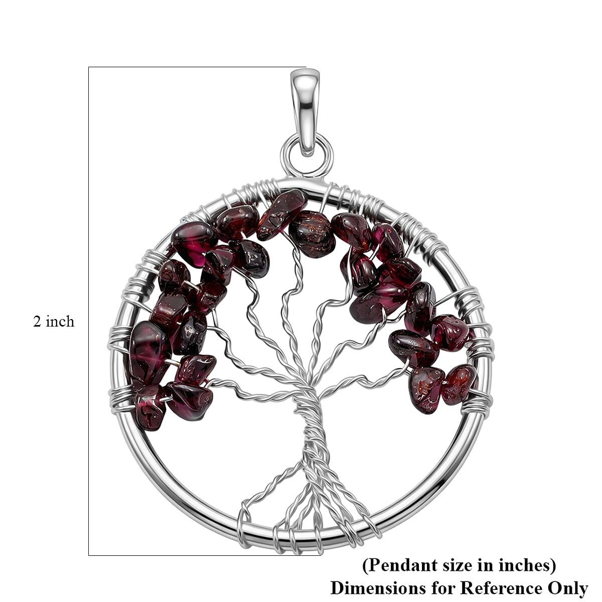 Mozambique Garnet 5.25 ctw Tree of Life Pendant in Silvertone with Stainless Steel Necklace (20 Inches) image number 4