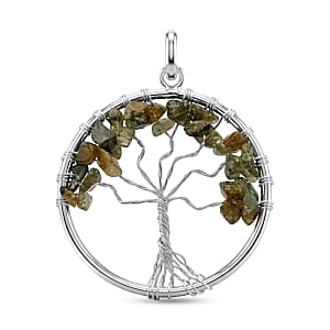 Lemon Quartz 5.25 ctw Tree of Life Pendant in Silvertone with Stainless Steel Necklace (20 Inches)