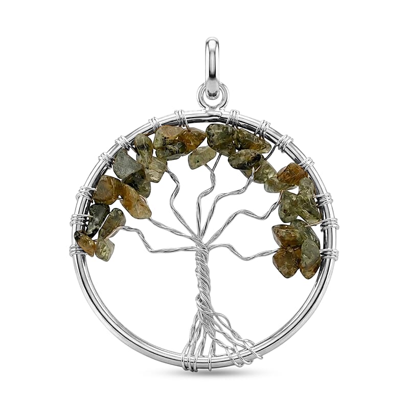 Lemon Quartz 5.25 ctw Tree of Life Pendant in Silvertone with Stainless Steel Necklace (20 Inches)