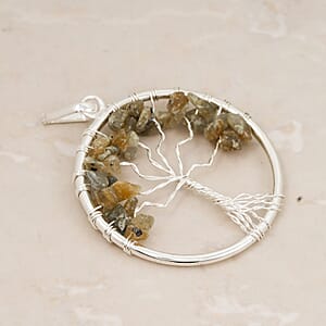 Lemon Quartz 5.25 ctw Tree of Life Pendant in Silvertone with Stainless Steel Necklace (20 Inches)