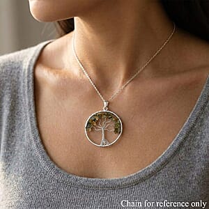 Lemon Quartz 5.25 ctw Tree of Life Pendant in Silvertone with Stainless Steel Necklace (20 Inches)
