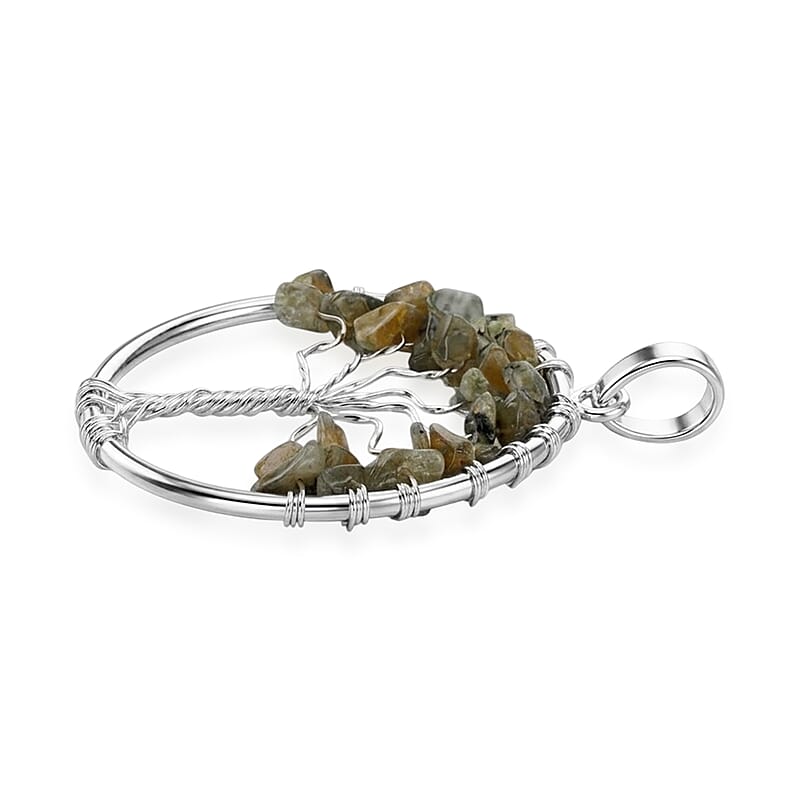 Lemon Quartz 5.25 ctw Tree of Life Pendant in Silvertone with Stainless Steel Necklace (20 Inches)