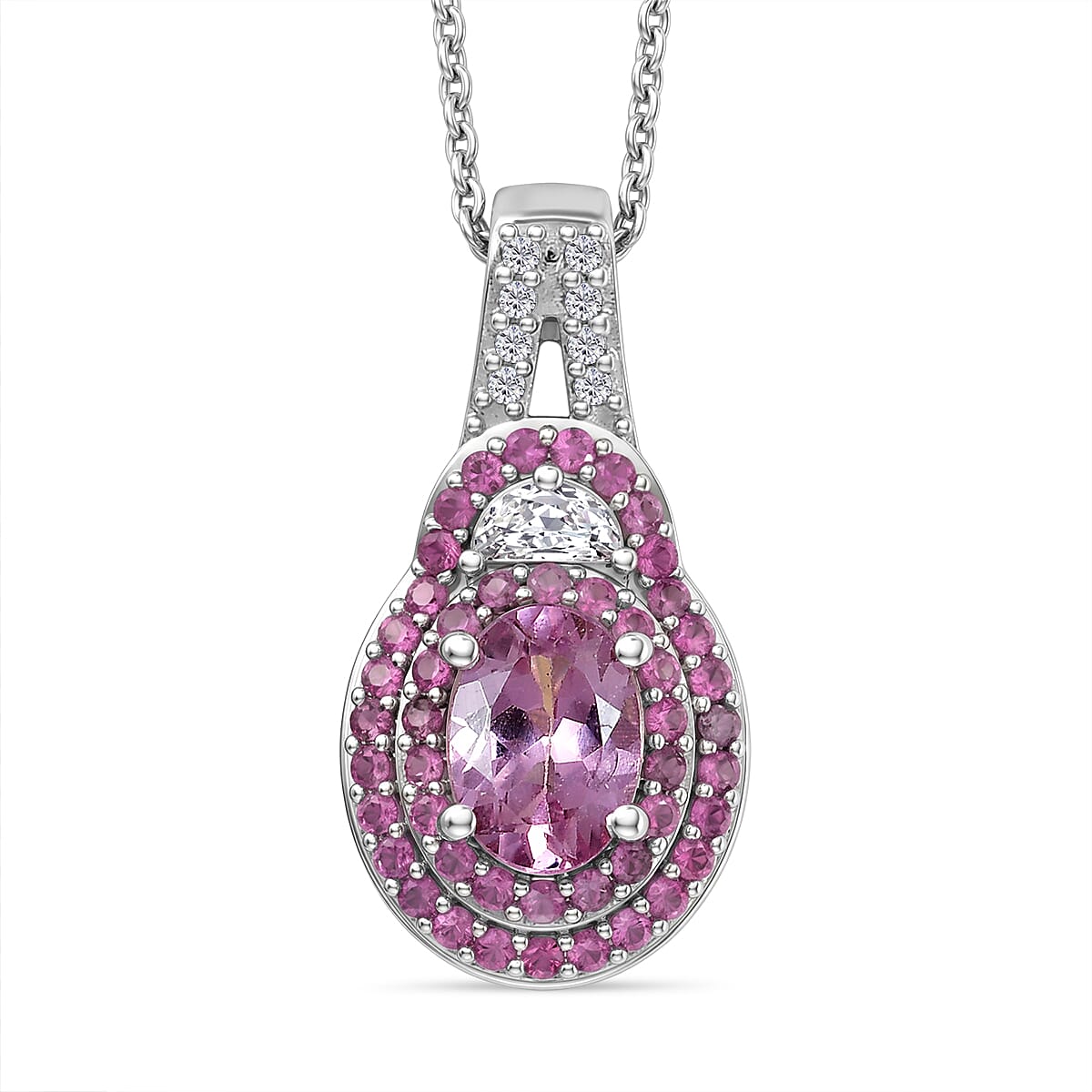D'Joy Premium Narsipatnam Pink Spinel and Multi Gemstone 1.65 ctw Pendant Necklace in Rhodium Over Sterling Silver 20 Inches