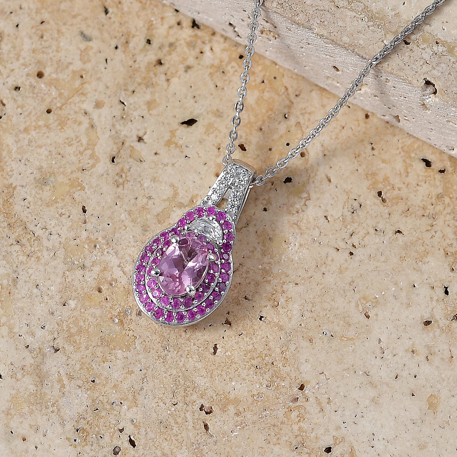 D'Joy Premium Narsipatnam Pink Spinel and Multi Gemstone 1.65 ctw Pendant Necklace in Rhodium Over Sterling Silver 20 Inches