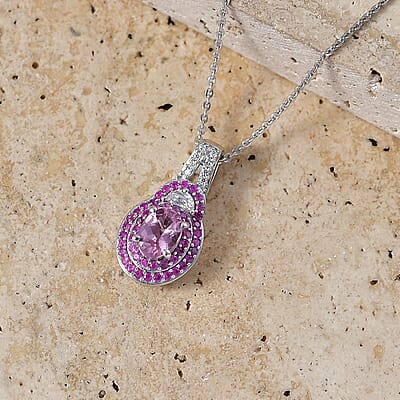 D'Joy Premium Narsipatnam Pink Spinel and Multi Gemstone 1.65 ctw Pendant Necklace in Rhodium Over Sterling Silver 20 Inches