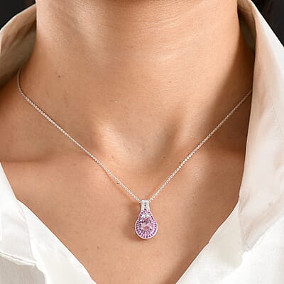 D'Joy Premium Narsipatnam Pink Spinel and Multi Gemstone 1.65 ctw Pendant Necklace in Rhodium Over Sterling Silver 20 Inches
