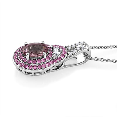 D'Joy Premium Narsipatnam Pink Spinel and Multi Gemstone 1.65 ctw Pendant Necklace in Rhodium Over Sterling Silver 20 Inches
