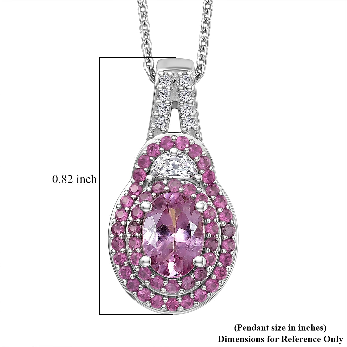 D'Joy Premium Narsipatnam Pink Spinel and Multi Gemstone 1.65 ctw Pendant Necklace in Rhodium Over Sterling Silver 20 Inches